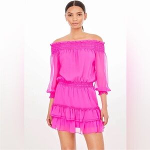 Generation Love Hot Pink Off Shoulder Ruffle Mini Dress Small Barbiecore